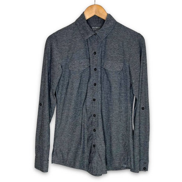 Eddie Bauer Women's Infinity Long-Sleeve Button-Front Shirt Heather Gray Small - Picture 3 of 9